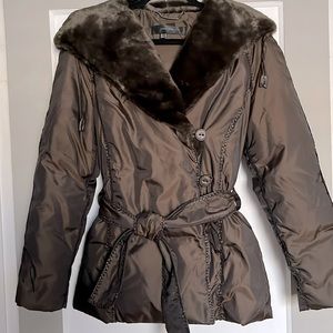 Zara Brown Puffer Jacket with Faux Fur Collar